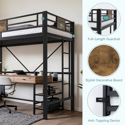 HOOMIC Twin Size Loft Bed Frame with Full Length Guardrai, Space-Saving, Sturdy Metal Construction, Easy Assembly Black Allewie