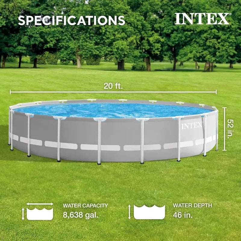 Intex 26755EH Prism Frame Premium Above Ground Swimming Pool Set – 20ft x 52in