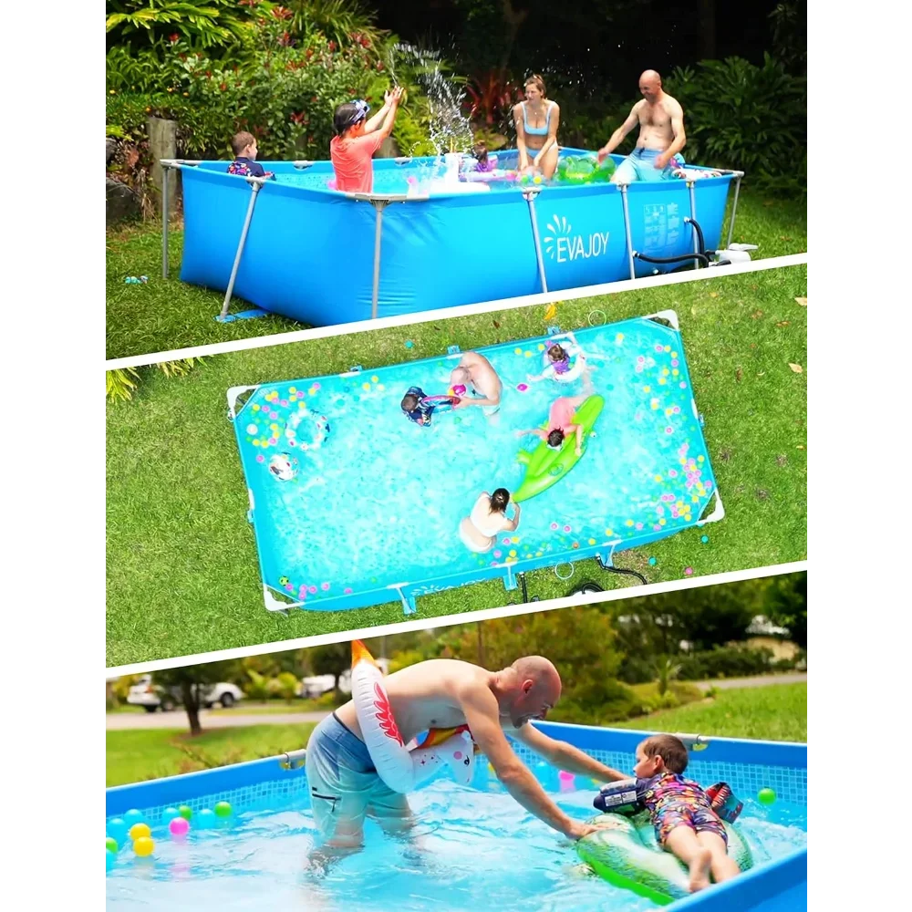 EvaJoy 14ft x 7ft x 33in Rectangular Metal Frame Swimming Pool Set