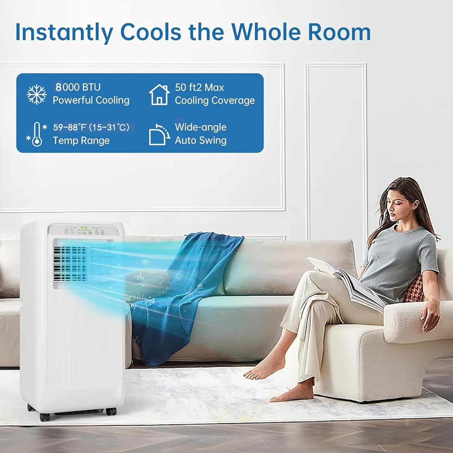 8000 Btu Portable Air Conditioners, 3-in-1 Portable AC, Dehumidifier, and Fan Mode, AC Unit with 24H Timer & Remote Control