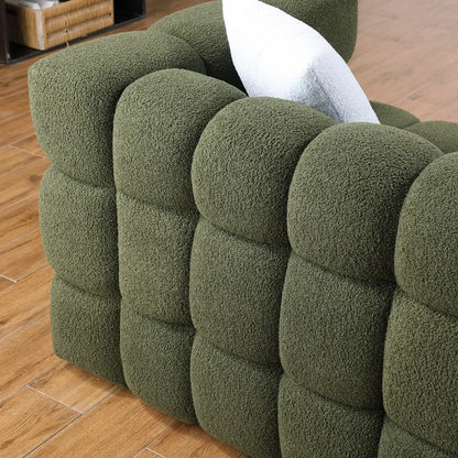 Olive Green Bouclé Marshmallow Sofa – 3-Seater Modern Luxury Couch