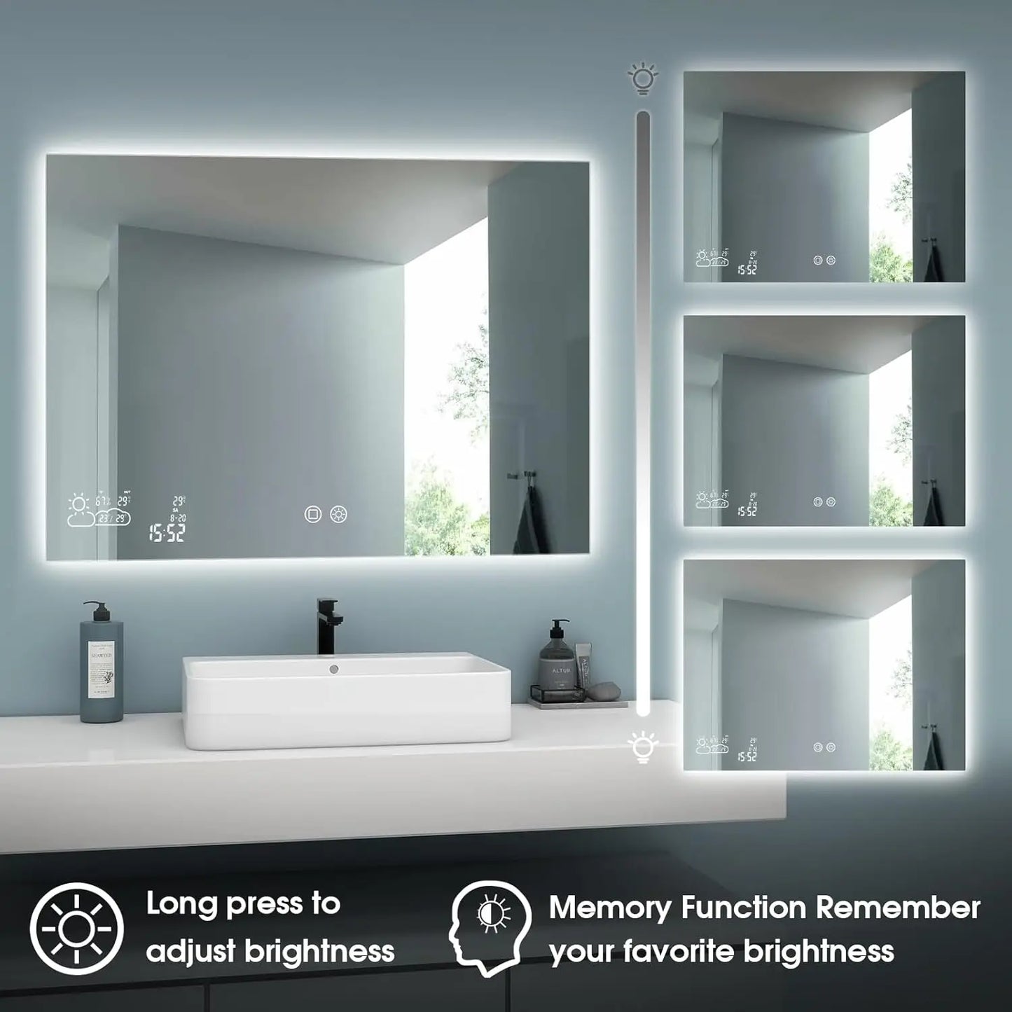 Smart Bathroom Mirror with Bluetooth (40” x 32”) – WiFi Enabled, Weather Display, Fog-Free, Adjustable Brightness