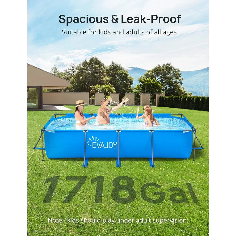 EvaJoy 14ft x 7ft x 33in Rectangular Metal Frame Swimming Pool Set