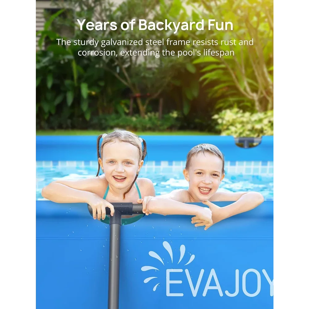 EvaJoy 14ft x 7ft x 33in Rectangular Metal Frame Swimming Pool Set