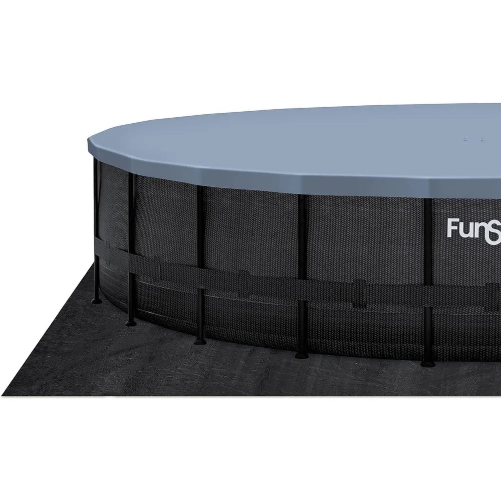 Funsicle 24ft x 52in Round Above-Ground Swimming Pool with Filter Pump & Cover – Dark Herringbone Design