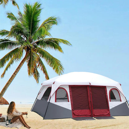 Tents for camping 8-10 person, instant glamping rooftop tent with screen porch and air conditioner port, camping essentials