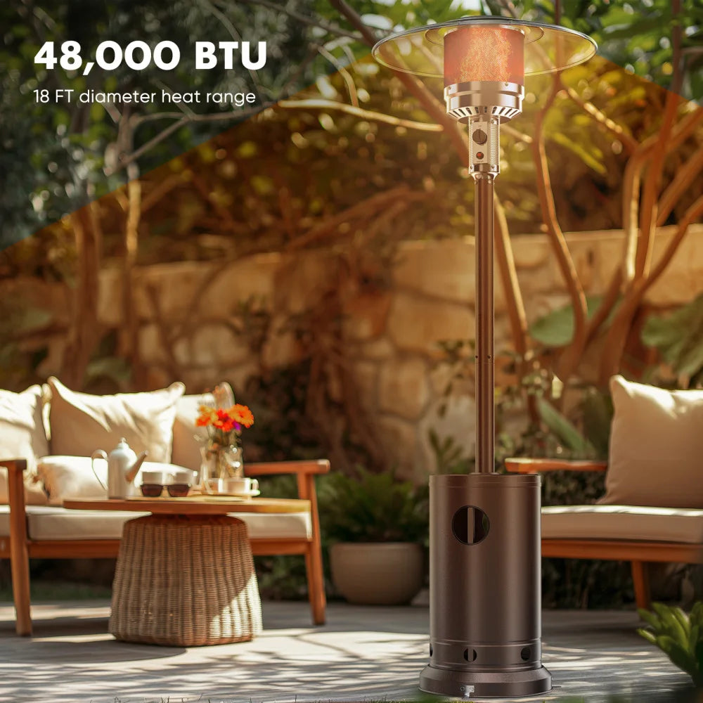 48,000 BTU Propane Patio Heater with Tabletop, Double-Layer Stainless Steel Burner and Safety Protection System, Outdoor Patio