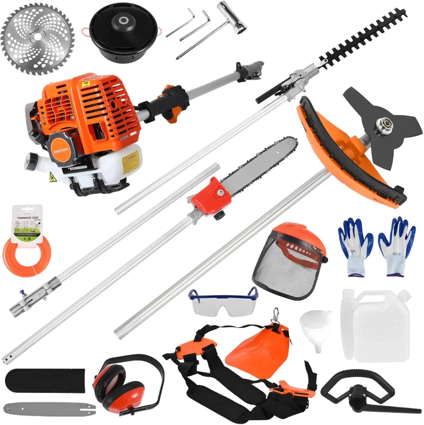 5-in-1 52cc Gasoline Multi-Function Cutting Machine – Hedge Trimmer, Pole Chainsaw, Brush Cutter, Grass Trimmer, and Extension Pole