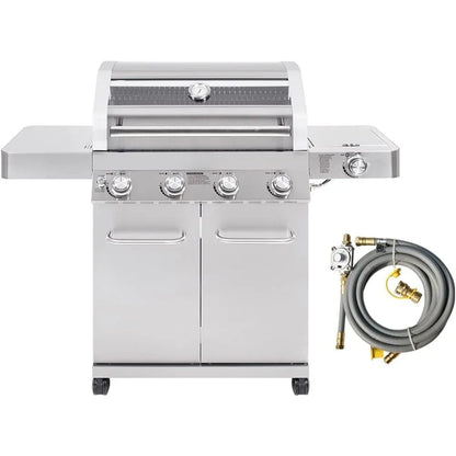 Convertible 4-Burner Natural Gas & Propane Grill – Stainless Steel Cabinet Style