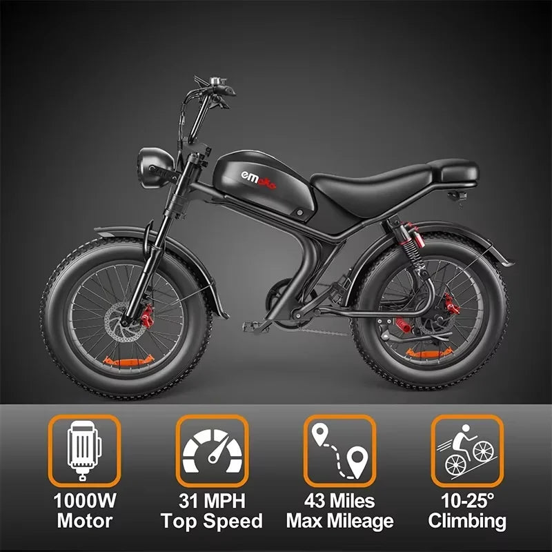 Emoko C93 Fat Tire Electric Bike – 1000W Motor, 48V 20Ah Battery