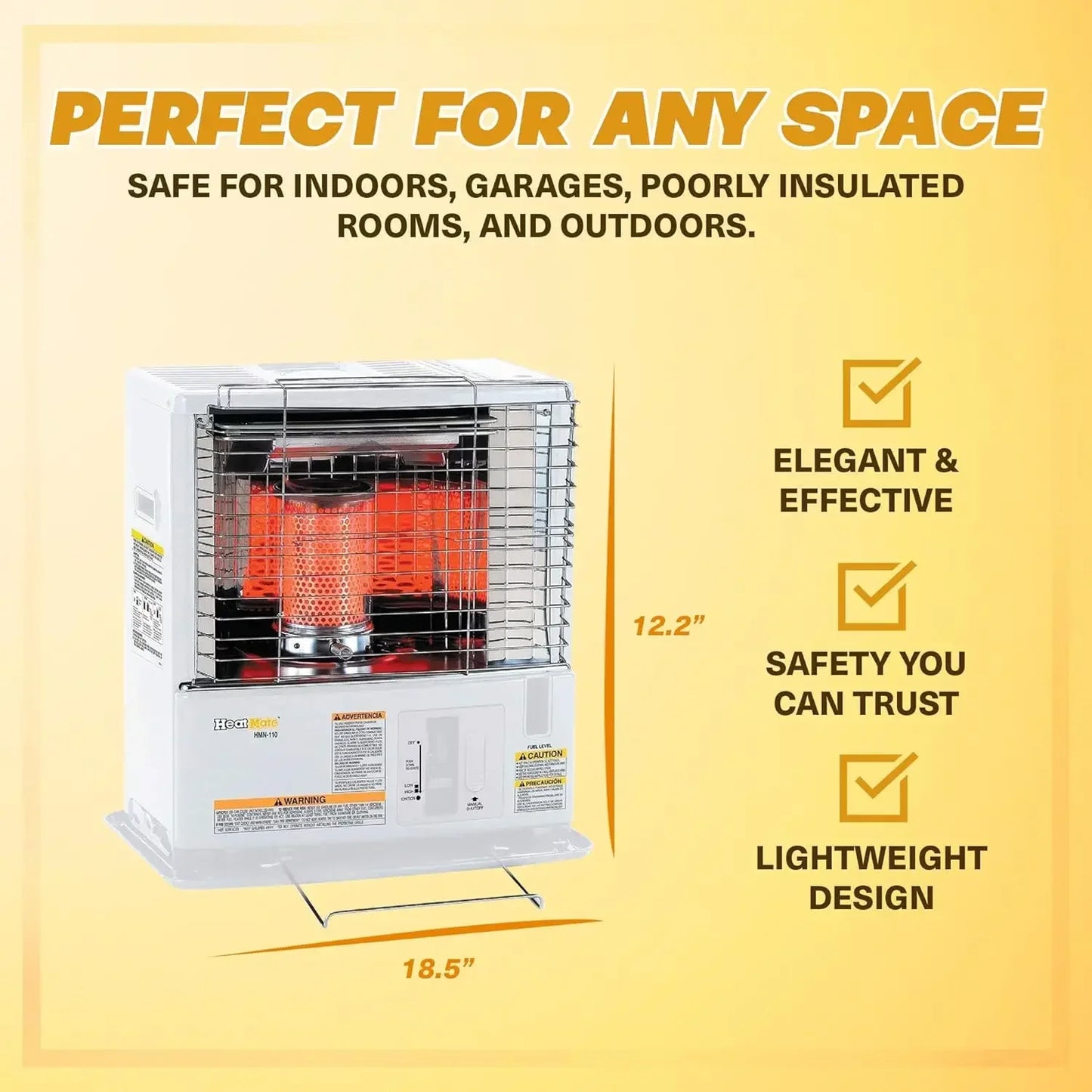 CTN-110 Portable Indoor/Outdoor Kerosene Heater for 400 sq.ft., 10,000 BTU, Auto Safety Shut Off, Tip-Over Switch