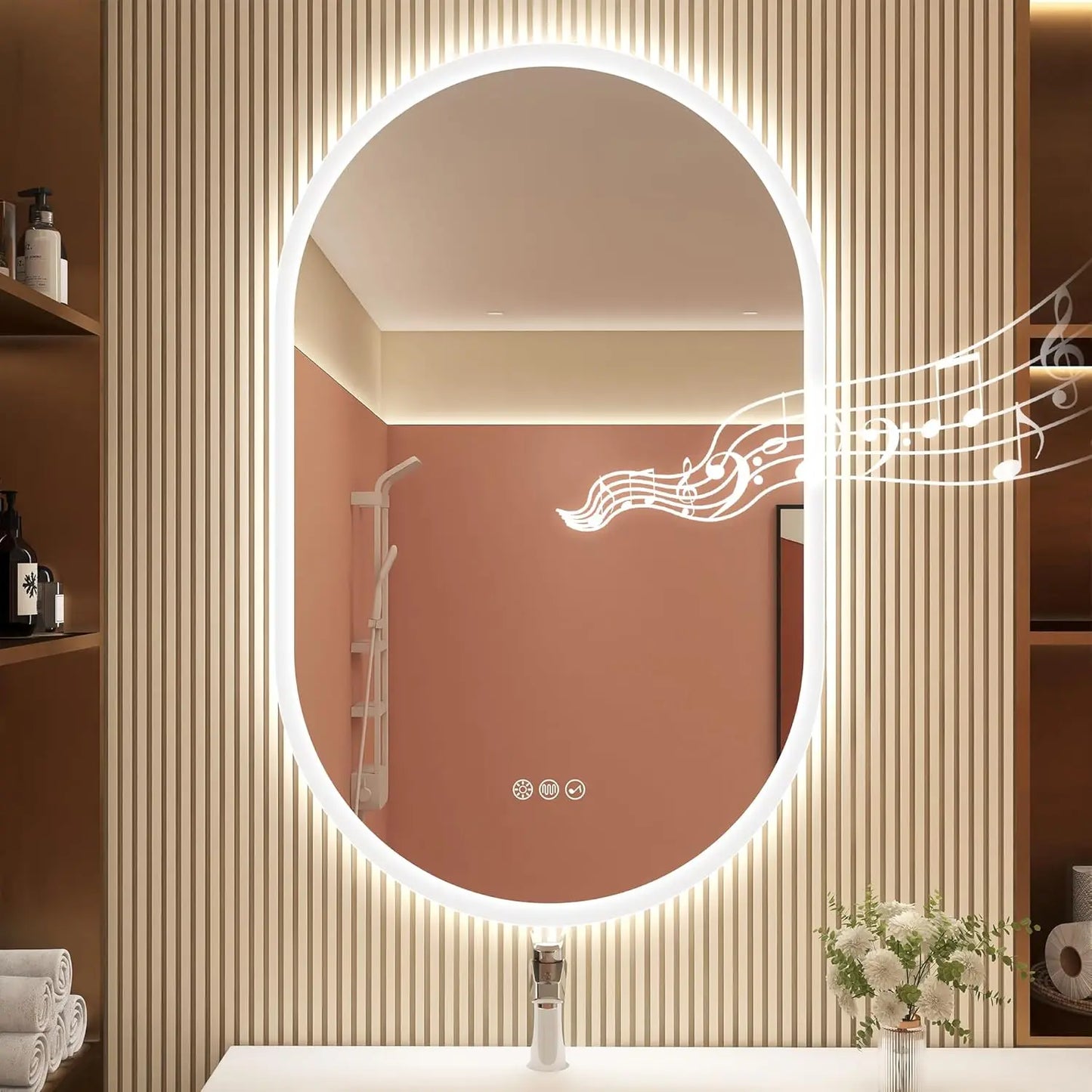 LED Bathroom Mirror with Lights – Bluetooth Speaker, Dimmable Brightness & Anti-Fog Technology