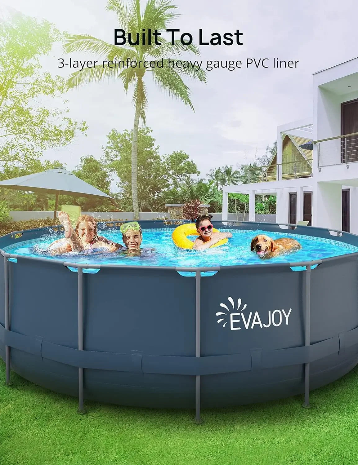 EvaJoy 14ft x 7ft x 33in Rectangular Metal Frame Swimming Pool Set