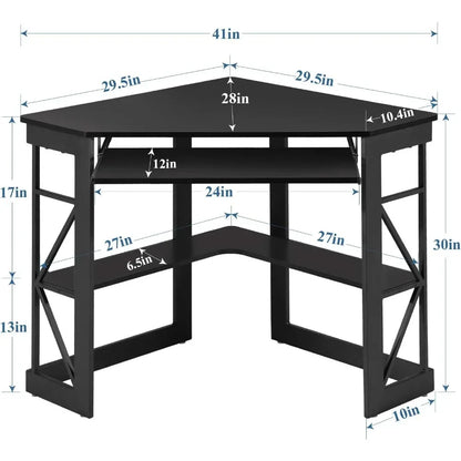 41" Corner Computer Desk with Keyboard Tray & Storage Shelves – Space-Saving Home Office Workstation