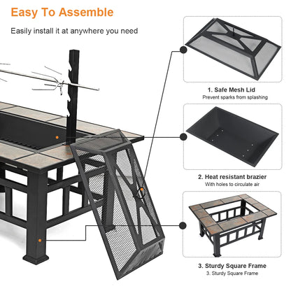 6 Sizes Metal Fire Pit with Mesh Cover & BBQ Grill – Outdoor Patio & Garden Heating Stove 🔥