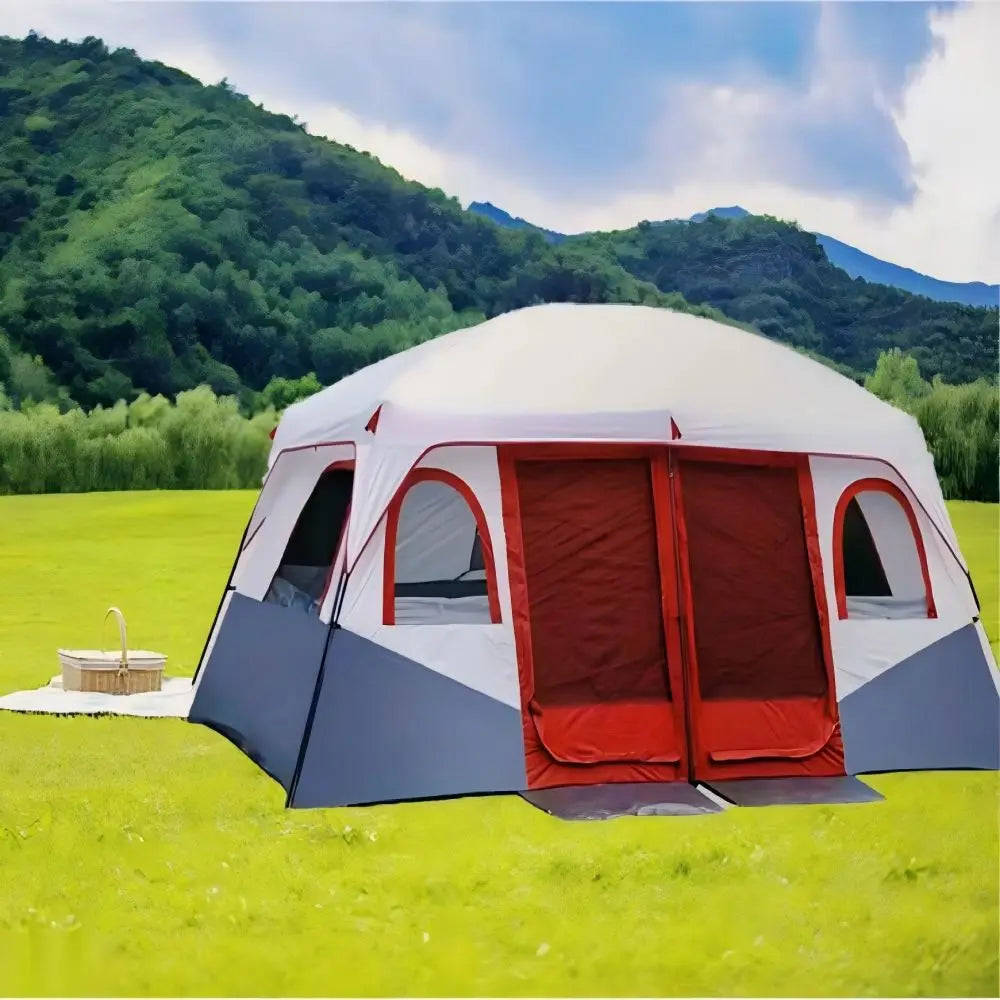 Tents for camping 8-10 person, instant glamping rooftop tent with screen porch and air conditioner port, camping essentials