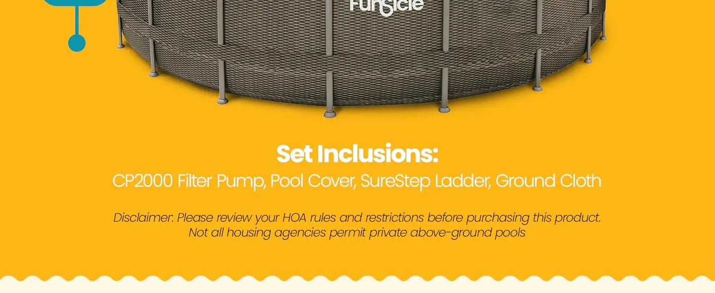 Funsicle 24ft x 52in Round Above-Ground Swimming Pool with Filter Pump & Cover – Dark Herringbone Design