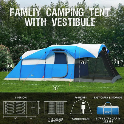 8-Person Family Camping Tent with Screen Room – Spacious, Durable & Weather-Resistant