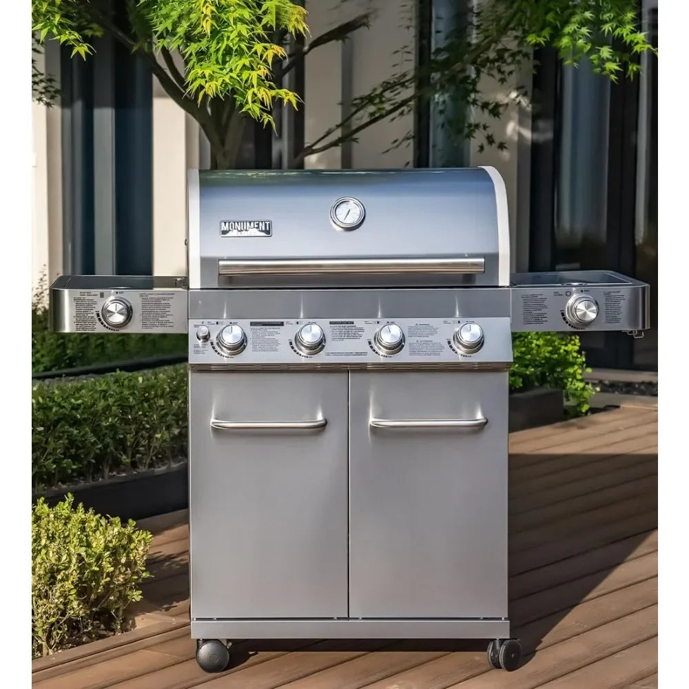 4-Burner Propane Gas Grill – Stainless Steel Cabinet Style with Side & Sear Burners 🔥