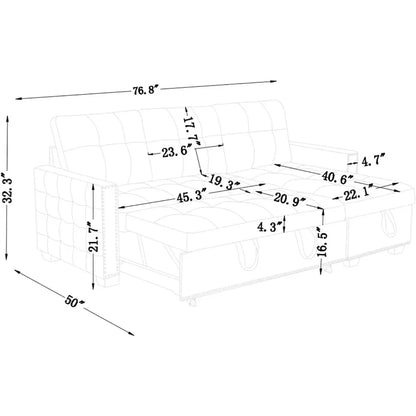 76.8'' Pull-Out Sleeper Sectional Sofa Bed with Storage Chaise – L-Shaped Convertible Velvet Sofa