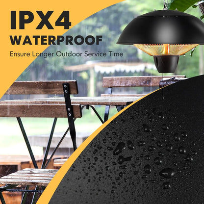 Hanging Patio Heater, 1500W Ceiling Mounted Infrared Heater with 1S Fast Heating, IPX4 Waterproof Electric Outdoor Heater