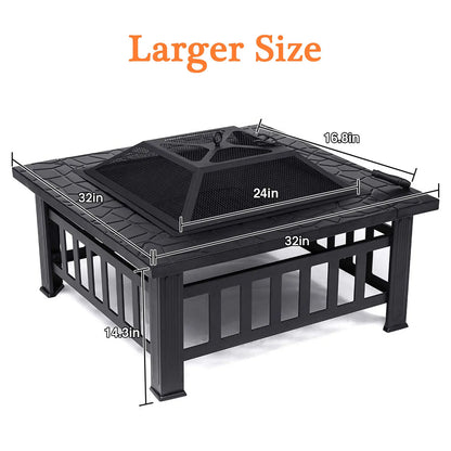 6 Sizes Metal Fire Pit with Mesh Cover & BBQ Grill – Outdoor Patio & Garden Heating Stove 🔥