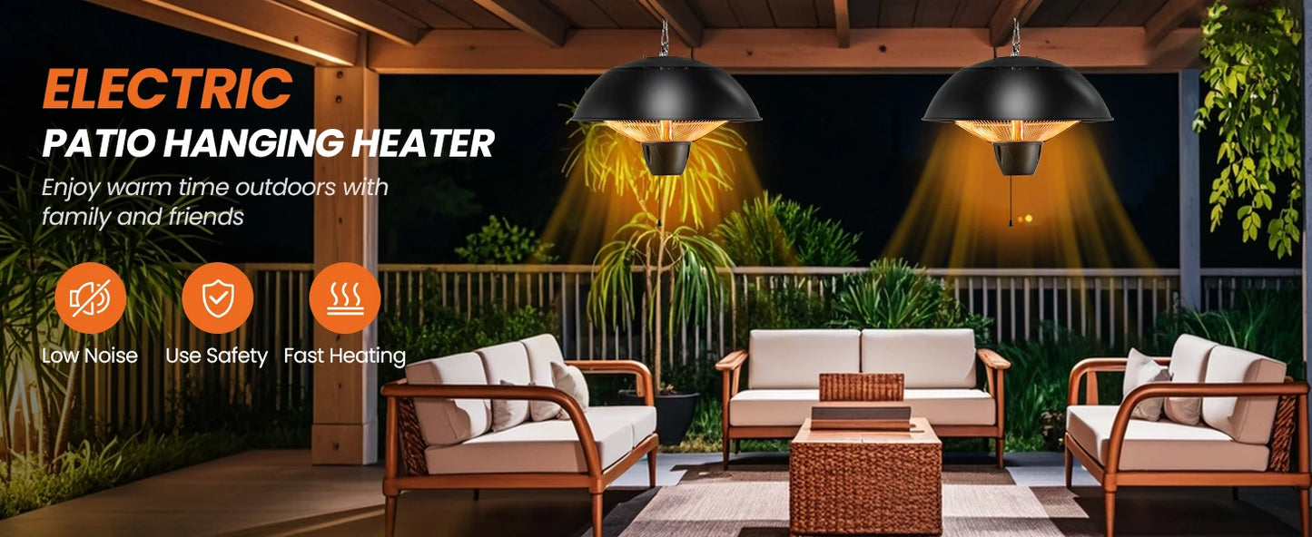 Hanging Patio Heater, 1500W Ceiling Mounted Infrared Heater with 1S Fast Heating, IPX4 Waterproof Electric Outdoor Heater