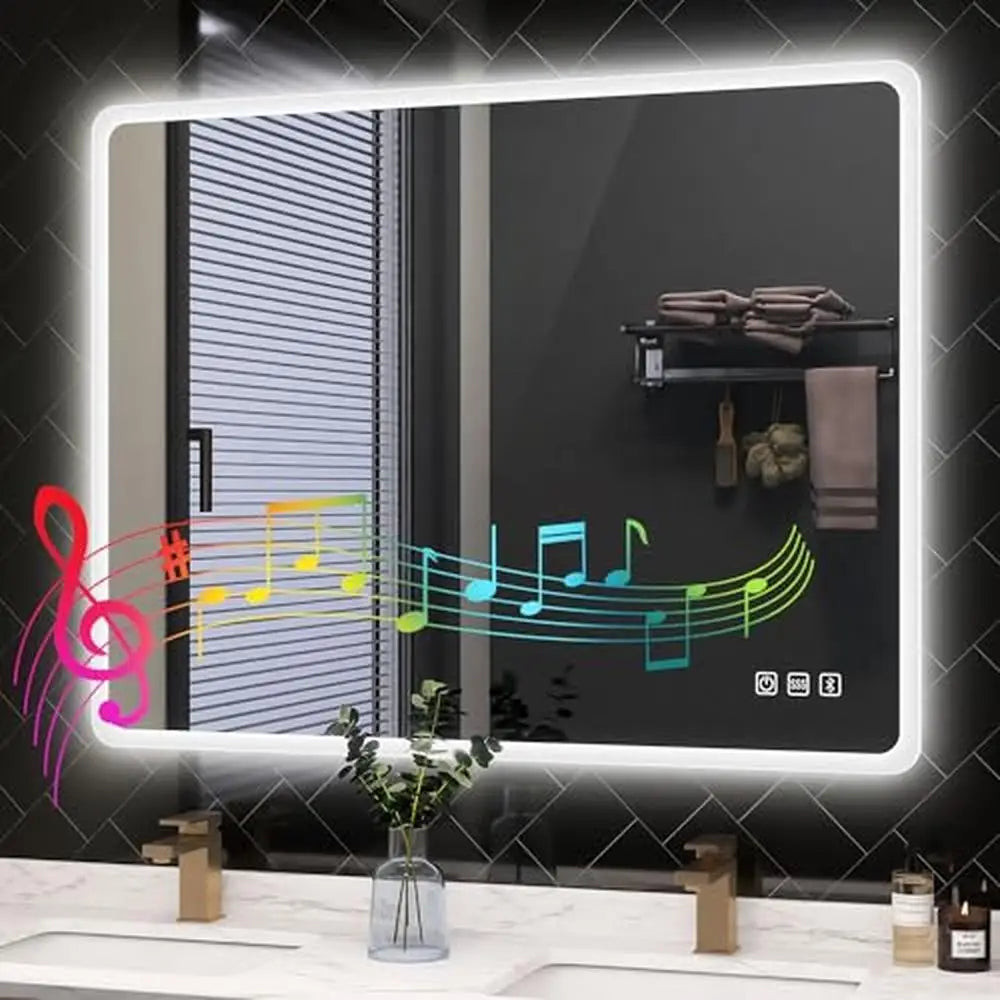 28"x36" Rectangular LED Bathroom Mirror with Bluetooth Speaker & Anti-Fog – Wall Mounted