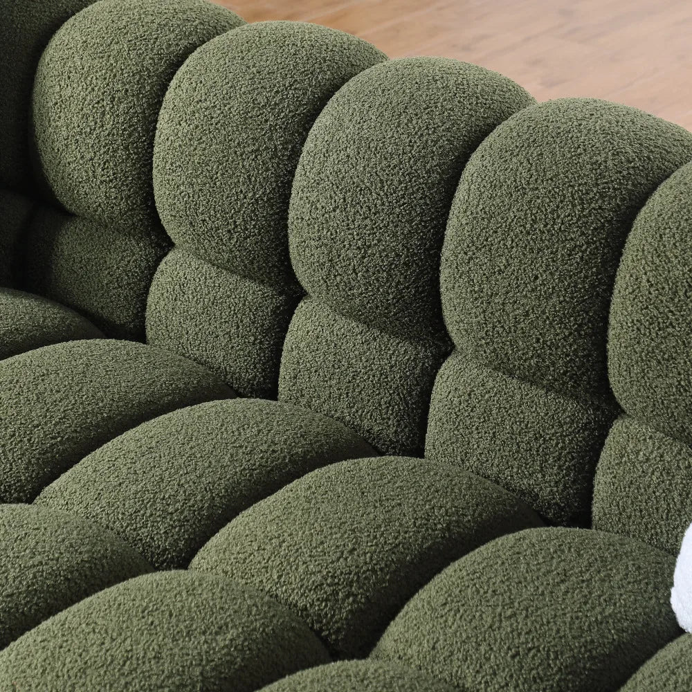 Olive Green Bouclé Marshmallow Sofa – 3-Seater Modern Luxury Couch