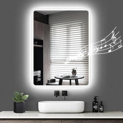 LED Bathroom Mirror with Lights – Bluetooth Speaker, Dimmable Brightness & Anti-Fog Technology