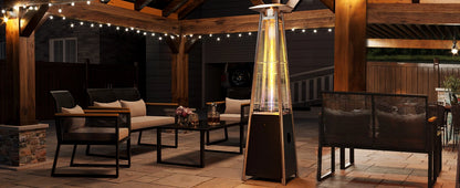 Patio Heater, 48,000 Btu Outdoor Pyramid Patio Heater, Quartz Glass Tube Propane Heater with Cover and Wheels