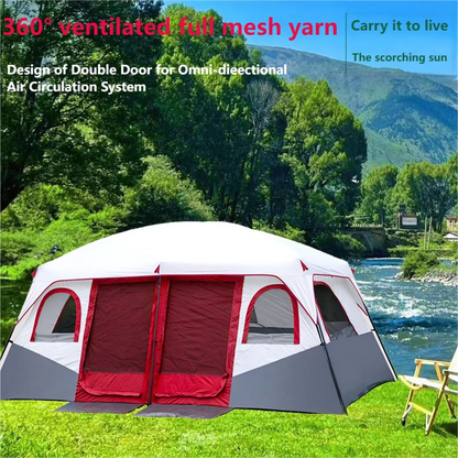 Tents for camping 8-10 person, instant glamping rooftop tent with screen porch and air conditioner port, camping essentials