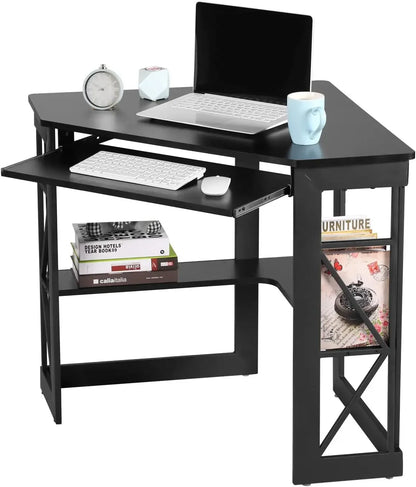 41" Corner Computer Desk with Keyboard Tray & Storage Shelves – Space-Saving Home Office Workstation