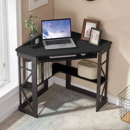 41" Corner Computer Desk with Keyboard Tray & Storage Shelves – Space-Saving Home Office Workstation