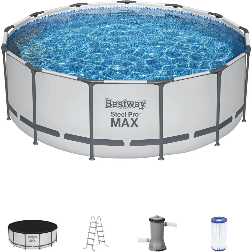 Bestway Steel Pro MAX 14ft x 48in Round Above-Ground Pool Set with Filter Pump, Ladder & Cover