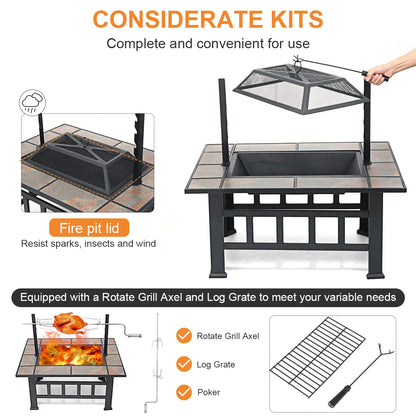 6 Sizes Metal Fire Pit with Mesh Cover & BBQ Grill – Outdoor Patio & Garden Heating Stove 🔥