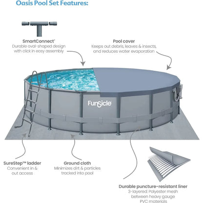 Outdoor Swimming Pool, 16ft X 48in Round Oasis Above Ground Pool, with Filter Pump & Ladder, Outdoor Swimming Pool