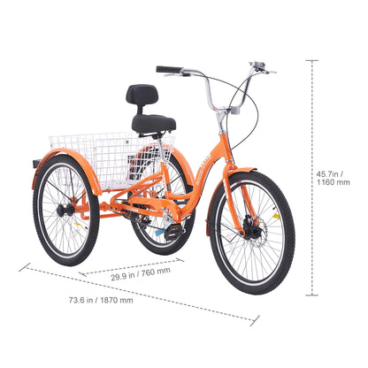 VEVOR Adult Tricycles Bike Three-Wheeled Bicycles Cruiser Bike with Basket Adjustable Seat Picnic Shopping for Seniors Women Men