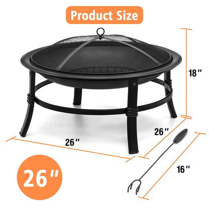 6 Sizes Metal Fire Pit with Mesh Cover & BBQ Grill – Outdoor Patio & Garden Heating Stove 🔥