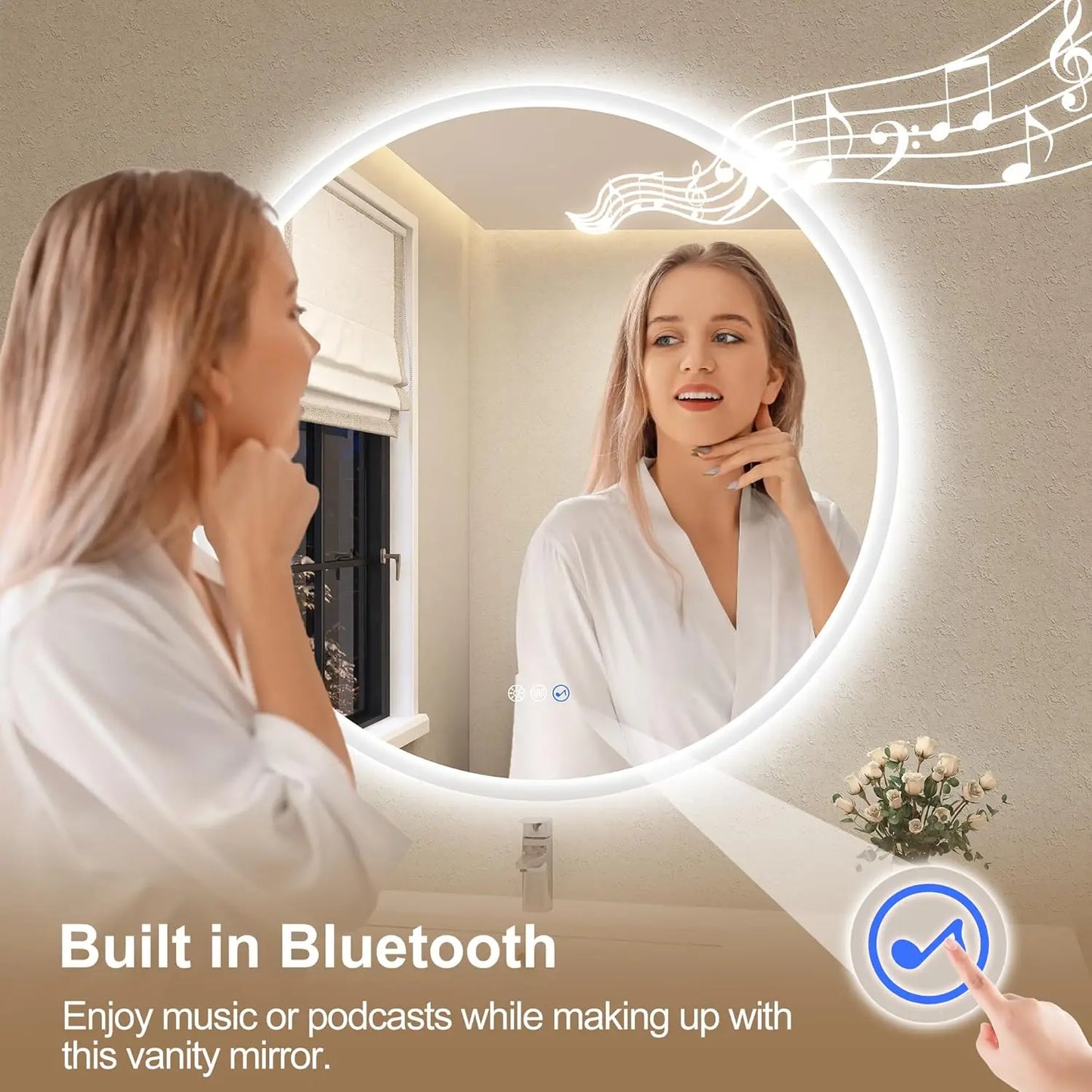 LED Bathroom Mirror with Lights – Bluetooth Speaker, Dimmable Brightness & Anti-Fog Technology