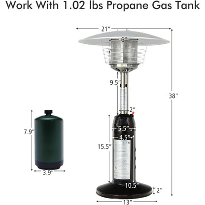 Portable Tabletop Propane Patio Heater, 11,000 BTU with Adjustable Flame & Safety Features