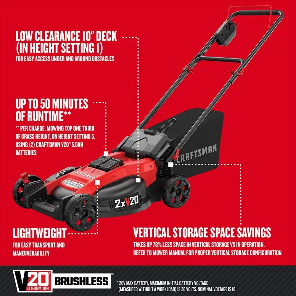 CRAFTSMAN V20 20-Inch Brushless Cordless Push Mower – Powerful, Efficient, and Space-Saving