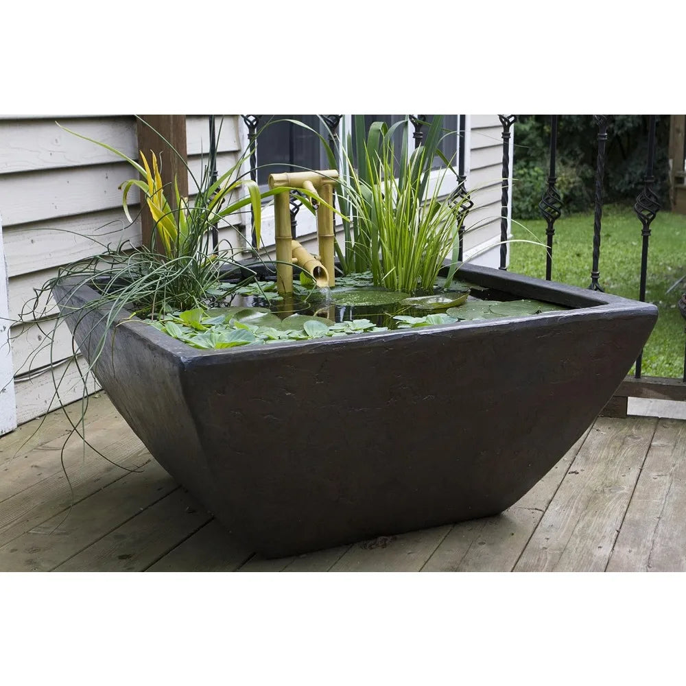 Aquatic Patio Pond, Container Water Garden, 27-Inch Square, Gray Slate