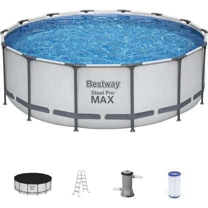 Bestway Steel Pro MAX 14ft x 48in Round Above-Ground Pool Set with Filter Pump, Ladder & Cover