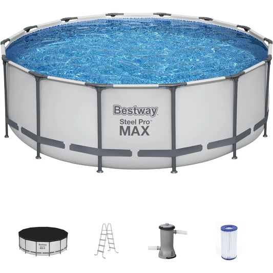 Bestway Steel Pro MAX 14ft x 48in Round Above-Ground Pool Set with Filter Pump, Ladder & Cover