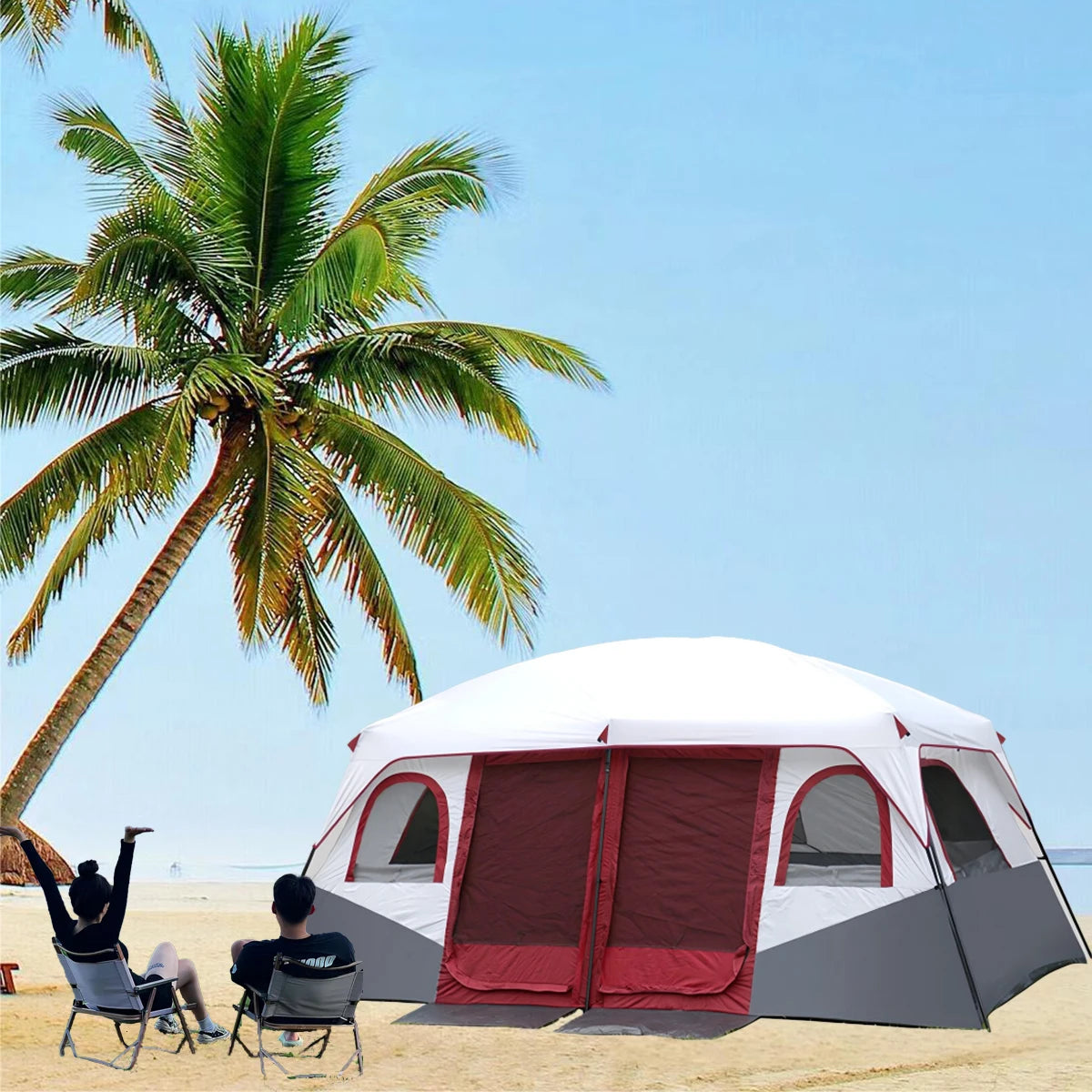 Tents for camping 8-10 person, instant glamping rooftop tent with screen porch and air conditioner port, camping essentials