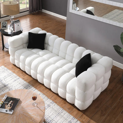 Olive Green Bouclé Marshmallow Sofa – 3-Seater Modern Luxury Couch