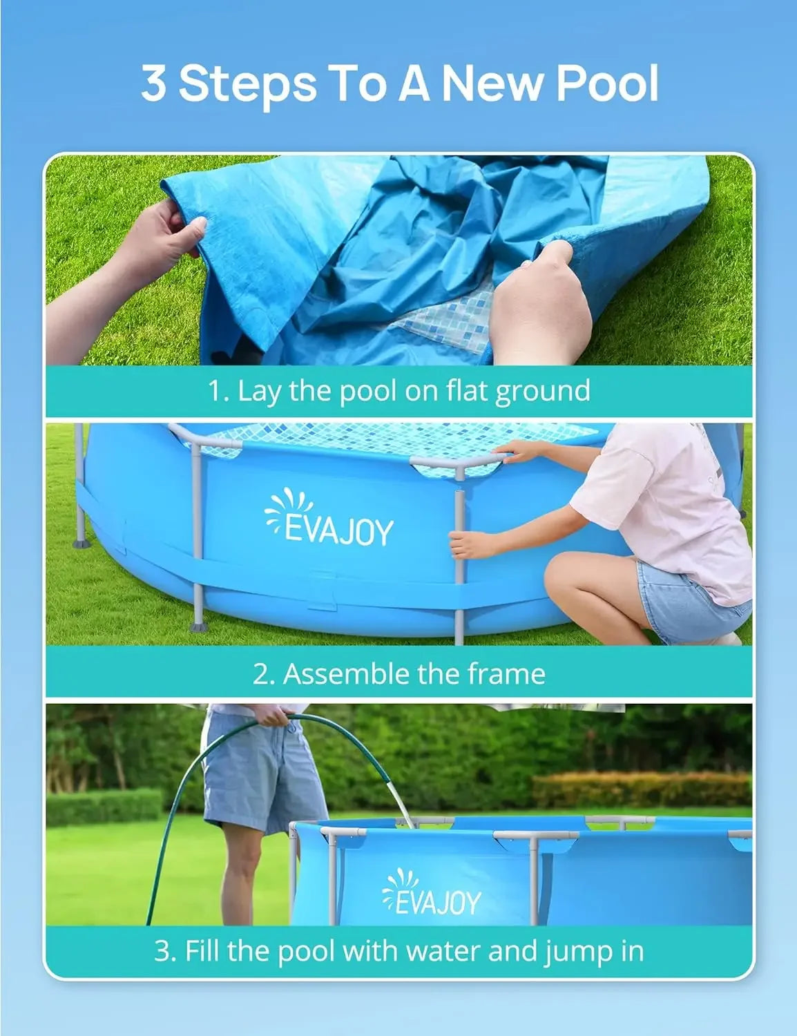 EvaJoy 14ft x 7ft x 33in Rectangular Metal Frame Swimming Pool Set