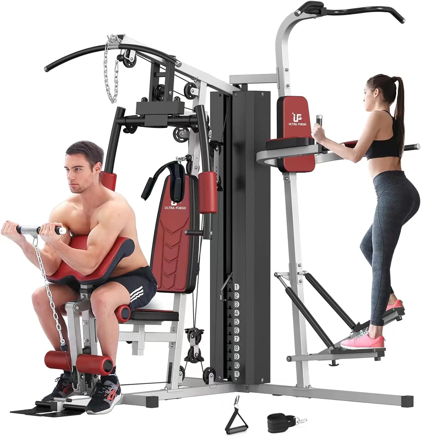 Multifunctional Home Gym Equipment Workout Station with Pulley System, Arm, and Leg Developer for Full Body Training