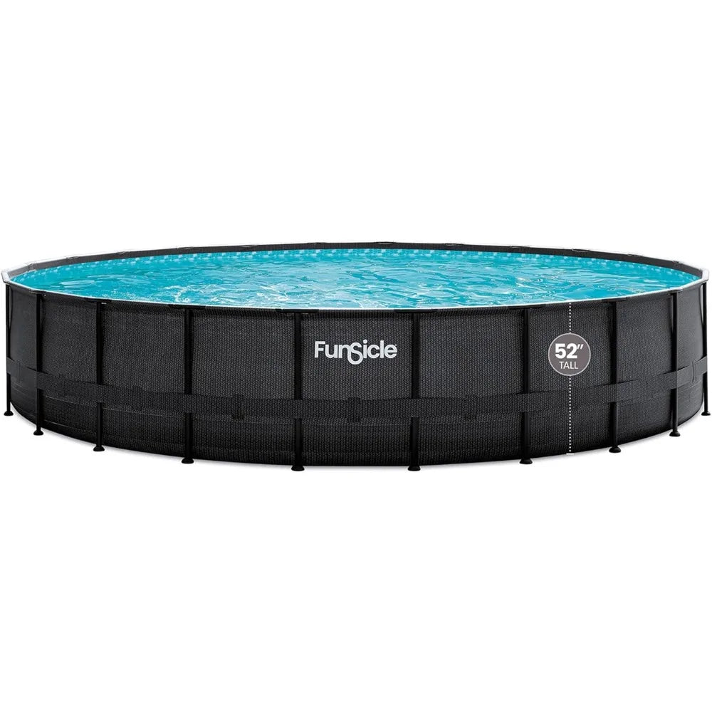 Funsicle 24ft x 52in Round Above-Ground Swimming Pool with Filter Pump & Cover – Dark Herringbone Design